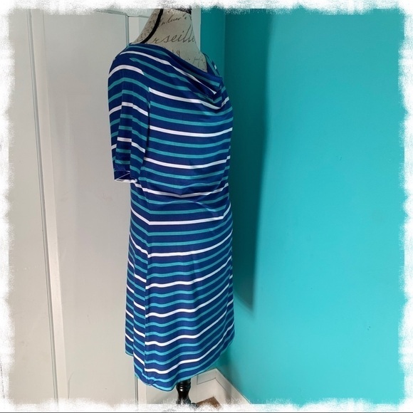 HATLEY Blue, Aqua, and White Striped Stretch Dress - Picture 2 of 6